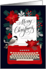 OUR Aunt Christmas with Typewriter Holly Berries and Poinsettias card