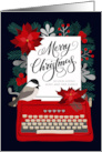 OUR Aunt and Fiance Christmas with Typewriter Holly and Poinsettias card
