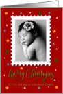 My Grandfather Custom Photo Postage Stamp with Faux Gold Merry Christm card