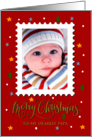 My Papa Custom Photo Postage Stamp with Faux Gold Merry Christmas card