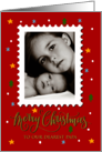 OUR Papa Custom Photo Postage Stamp with Faux Gold Merry Christmas card