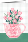 Happy Valentines Day Ex Partner with Pink Hearts Teapot of Flowers card