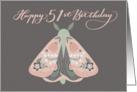 Happy 51st Birthday Beautiful Moth with Flowers on Wings Whimsical card