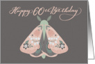 Happy 60th Birthday Beautiful Moth with Flowers on Wings Whimsical card