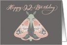 Happy 92nd Birthday Beautiful Moth with Flowers on Wings Whimsical card