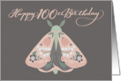 Happy 100th Birthday Beautiful Moth with Flowers on Wings Whimsical card