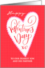 OUR Son and Partner Big Valentines Day Heart and Hand Lettering card