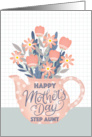 Happy Mothers Day Step Aunt Teapot of Flowers and Hand Lettering card