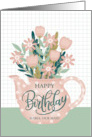 Customize Occupation Maid Birthday Pink Polka Dot Teapot of Flowers card