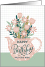 Happy Birthday Pastor’s Wife with Pink Polka Dot Teapot of Flowers card