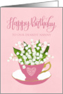 Birthday to OUR Nanny with Tea Cup of Flowers Hand Lettering card