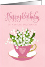 Birthday to Decorator with Tea Cup of Flowers and Hand Lettering card