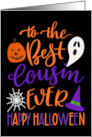 Best Cousin Ever Happy Halloween Typography in Orange and Purple card