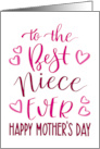 Best Niece Ever Happy Mothers Day with hand lettering in pink hues card
