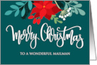 Mailman Merry Christmas Poinsettia Rose Hip and Hand Lettering card