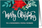 Postal Worker Merry Christmas Poinsettia Rose Hip and Hand Lettering card