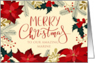 OUR Marine Merry Christmas Poinsettia Holly and Hand Lettering card