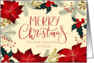 OUR Veteran Merry Christmas Poinsettia Holly and Hand Lettering card