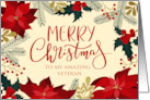 My Veteran Merry Christmas Poinsettia Holly and Hand Lettering card