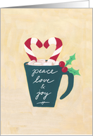 Christmas Mug, Love Heart Candy Canes, Cozy and Warm Christmas card