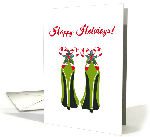 Christmas, Green High Heels, Candy Cane, Holly card (1482524)