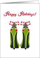 Christmas, Green High Heels, Candy Cane, Holly card