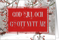 Red Berries in Snow, Winter Scene, Swedish card