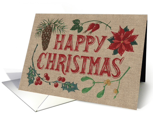 Happy Christmas, Rustic, Burlap-Like, Pine Cone,... (1493582)