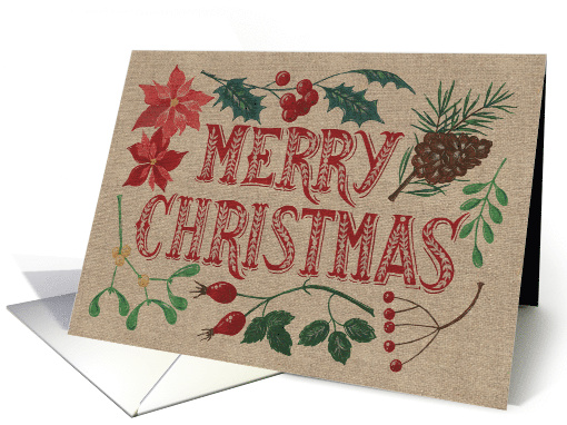 Merry Christmas, Rustic, Burlap-Like, Pine Cone,... (1493584)