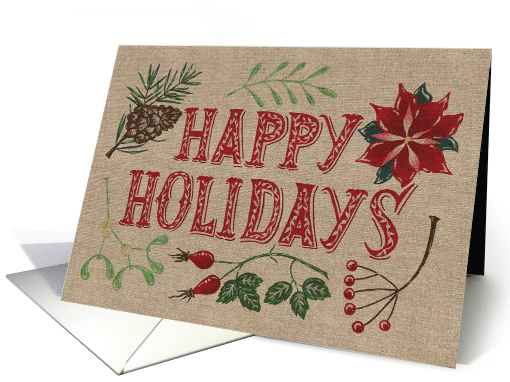 Happy Holidays, Rustic, Burlap-Like, Pine Cone,... (1520196)