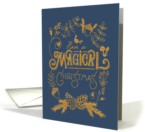 Enchanted, Magical Christmas, Forest, Faux Gold Glitter, Blue card