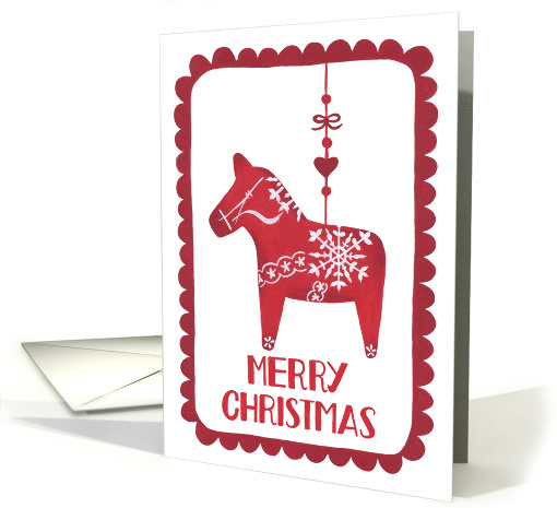 Merry Christmas, Dala Horse, Ornament, Snowflake, Hygge, Folk Art card