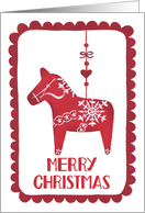 Merry Christmas, Dala Horse, Ornament, Snowflake, Hygge, Folk Art card
