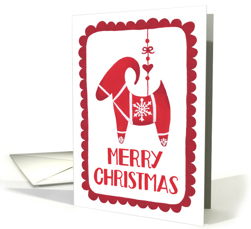 Merry Christmas, Yule Goat, Ornament, Snowflake, Hygge, Folk Art card