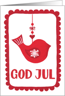 God Jul, Swedish, Bird , Ornament, Snowflake, Hygge, Folk Art card