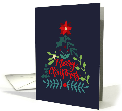 Christmas Tree, Hand Lettered, Merry Christmas, Foliage, Leaves card