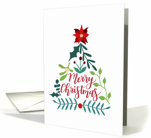 Christmas Tree, Hand Lettered, Merry Christmas, Foliage, Leaves card