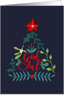 Christmas Tree, Hand Lettered, God Jul, Foliage, Leaves card