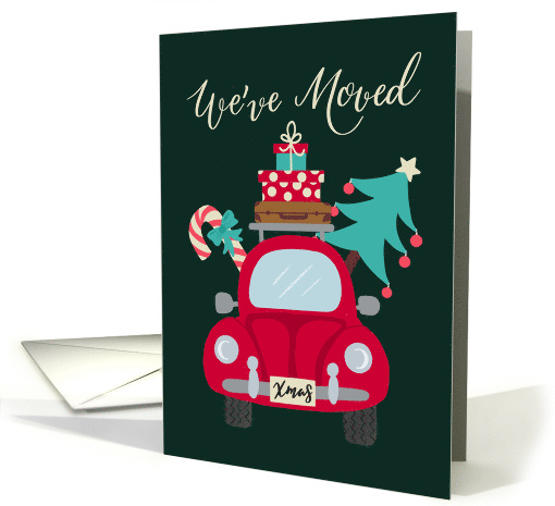 Christmas, Weve moved, Car, Suitcase, Presents, Candy Tree card