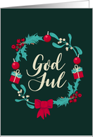 God Jul, Christmas, Swedish, Wreath, Holly, Presents, Mistletoe card