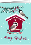 Merry Christmas, Bird House, Chickadee, Snow card
