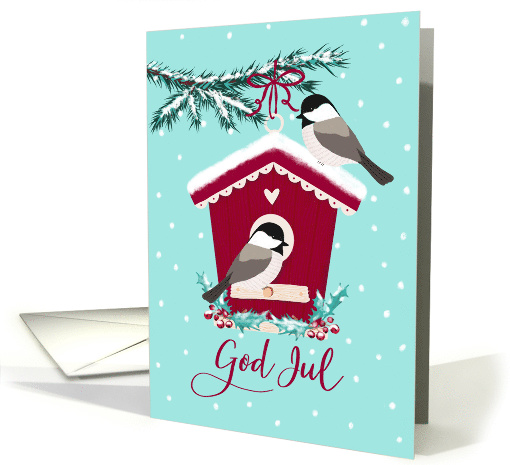 God Jul, Bird House, Chickadee, Snow, Swedish card (1547832)