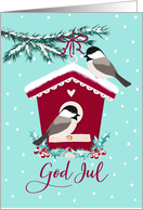 God Jul, Bird House, Chickadee, Snow, Swedish card
