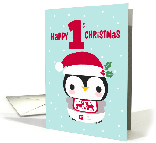 Baby's First Christmas with Baby Penguin with a Bib and Diapers card