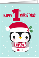 Baby’s First Christmas with Baby Penguin with a Bib and Diapers card