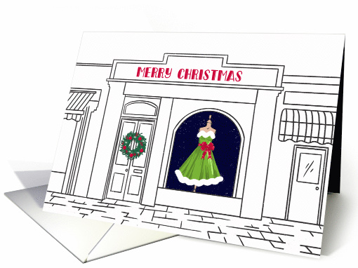 Christmas dress on mannequin, Boutique, Display Window, Fashion card