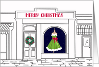 Christmas dress on mannequin, Boutique, Display Window, Fashion card