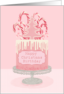 Birthday on Christmas, Candy Canes, Cake card