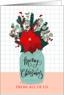 Merry Christmas, Mason Jar, Flowers, Poinsettia, From All Of Us card