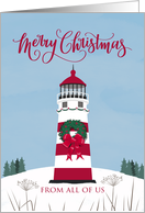 Merry Christmas, Lighthouse, Wreath, Nautical, From All Of Us card
